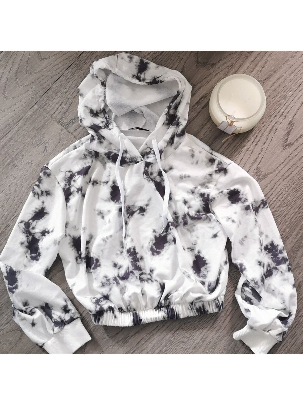 SHEIN cropped hoodie. Size small. Black & Grey tie dyed.